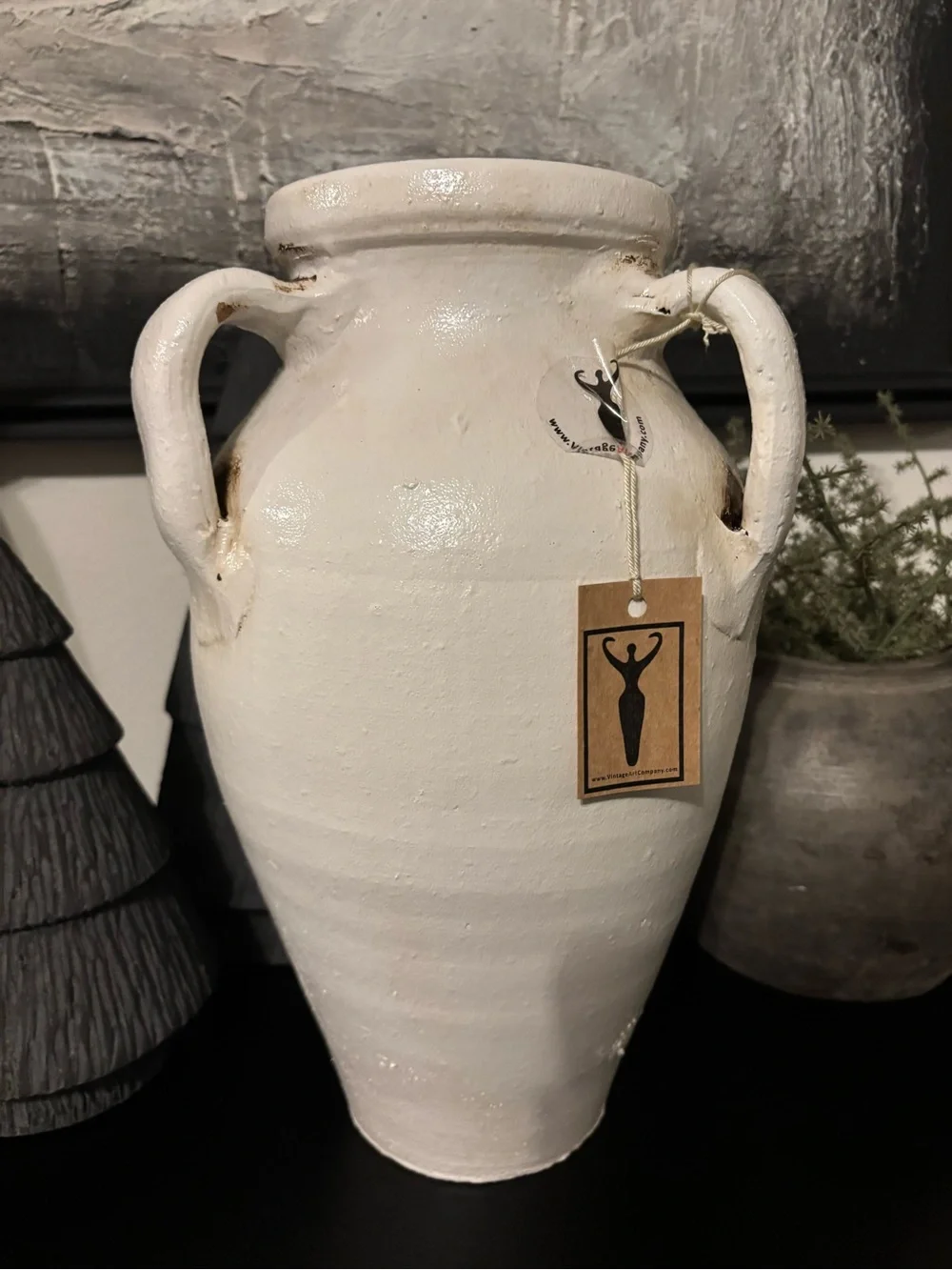 Decorative Vintage Style White Ceramic Three-Handled Vase
